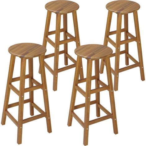 CASARIA® Set of 4 Wooden Bar Stools 75cm Tall Seat Height Indoor Outdoor Kitchen Garden Breakfast Counter Barstools w/Footrest Solid Rustic Acacia Wood 150kg Capacity Brown (1/5)