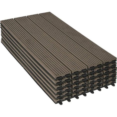 WOLTU 12er-Set WPC Terrassenfliesen mit Klicksystem Terrassendielen Holz-Optik 30x60cm, Fliese Bodenfliese Klickfliese Bodenbelag Braun (12 Stück / 2 m²)