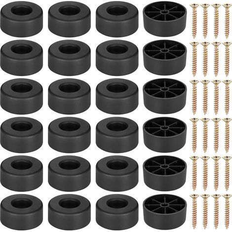 Pieds de meubles ronds, 24 protections de pieds de chaise en plastique noir avec 24 vis, patins pour pieds de canapé Ø45 x 20 mm (1/5)