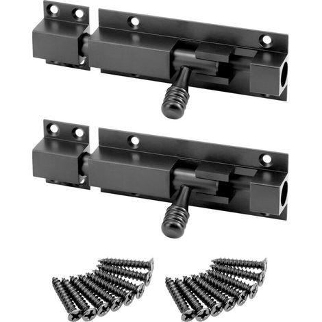 2X Aluminum alloy bolt lock - 130 x 37 mm - Sliding latch for door, window, garden gate, shed (black) (1/5)