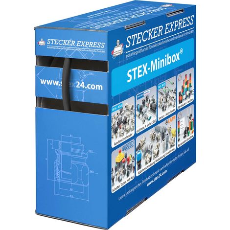 STEX24 Schrumpfschlauch 3:1, Minibox mit 12,7m, schwarz 4,5/1,5mm, 3/16 Zoll, WSB3 Schrumpftemperatur mind. 70°C, vollständig bei mind. 100°C - 1 Stück (1/2)