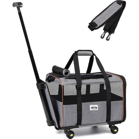 Caisse de transport pour chien avec roues, chariot pour chat pour le transport, sac de transport pour chien petit pour la voiture, boîte de transport pour chat avec poignée télescopique et (1/5)