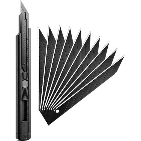 Cuttermesser mit 10 Ersatzklingen, 9mm Abbrechklingen, Teppichmesser, Kartonmesser