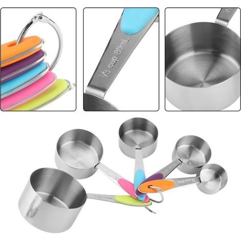 Ensemble de tasses à mesurer et cuillères, 10 pièces Tasses à mesurer en acier inoxydable Cuillères à mesurer avec 5 (1/4)