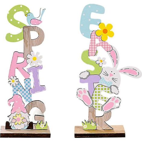 2 pièces de décorations de Pâques artisanales en bois