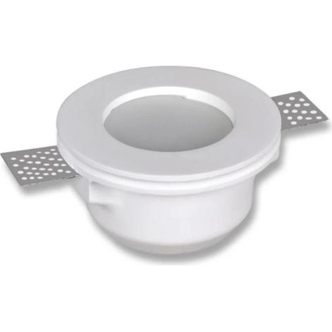 Portafaretto da incasso in gesso a scomparsa, diametro 120mm, altezza 65mm, foro 125mm, con vetro opaco, compatibile con faretti GU10
