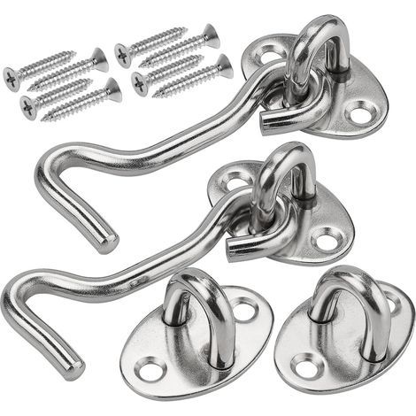 Lot de 2 crochets tempête de 8.3 cm avec œillet en acier inoxydable - Grande taille pour porte - Crochet de cabine - Pour porte de garage. fenêtre (1/5)
