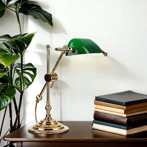 Tischlampe Gold 24K Echt-Messing Jugendstil Bankerlampe