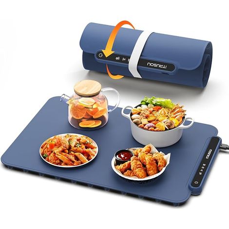 Electric Dish Warmer, Adjustable Temperature Electric Heating Tray, Portable Foldable Nano-Silicone Food Plate Warmer for Parties, Buffets, Family Meetings (1/5)