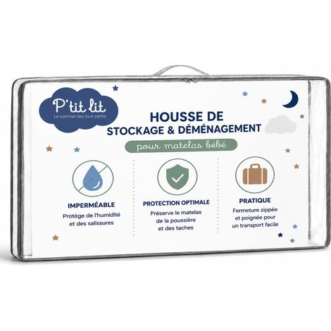 P'tit Lit - Housse Protection Matelas bébé 60x120 cm - Protection Totale Imperméable - Sac Déménagement - Stockage - Fermeture Éclair - Ép. jusqu'à 12 cm (1/5)