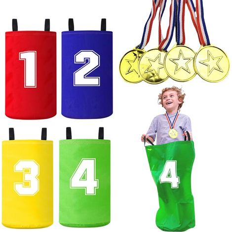 4 Pièces Sacs de Saut Colorés, Sacs de Saut de Course en Plein Air, Sac de Course pour Enfants, Ensemble de Sports Day Jeux, Jeux Exterieur Enfant Kit pour Anniversaire, Réunion Famille, Pâques (1/5)