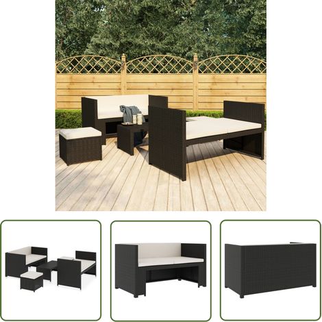 The Living Store 5-tlg. Garten-Lounge-Set mit Auflagen Poly Rattan Schwarz - Gartenmöbel - Loungesessel - Outdoor Möbel - Rattan Gartenmöbel - Wetterfestes Gartenmöbel (1/5)