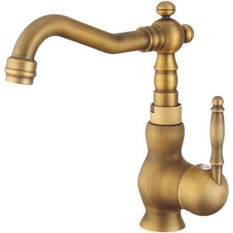 Antike Messing-Badarmatur, Warm- und Kaltwasser-Waschtischarmatur im europäischen Stil, Vintage-Drehwaschtischarmatur mit Wasserzulaufschlauch