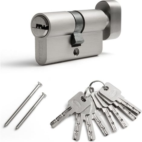 Cylindre de serrure, Cylindre profilé 60 mm (30T/30), Cylindre de serrure avec 8 clés horizontales, Cylindre de serrure en alliage de zinc, Convient pour la plupart des types de portes (1, Nickel, 30T (1/5)