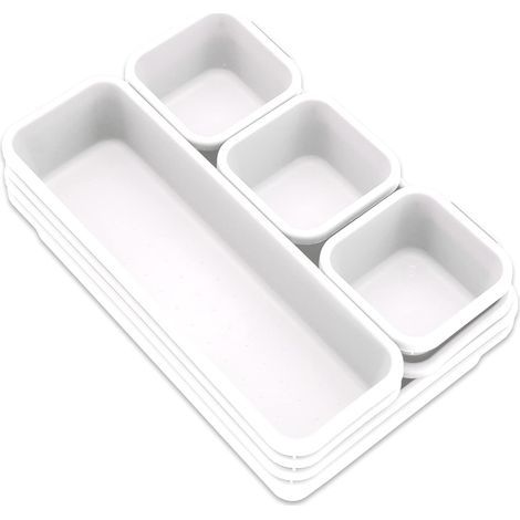 Set mit 8 stapelbaren Aufbewahrungsboxen aus Kunststoff für Küche, Büro, Kosmetik, Kleidung, Schmuck, Badezimmer, weiß (1/5)
