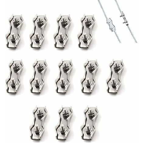 12 Pièces De Câble Métallique En Acier Double Pince M3, Connecteur De Pince De Câble En Acier Inoxydable Pince De Fixation De Câble De Frein, Utilisé Pour Le Câble En Acier 2 mm