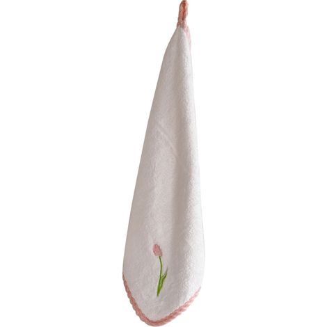 1 serviette de toilette, motif tulipe brodé, velours corail, 35 x 34 cm, pour tous âges (1/5)