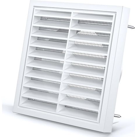 Louvre Square Ventilation Grille 100mm White, 140mm x 140mm with Mosquito Net, for HVAC, Dryer, Exhaust Fan, Bathroom, Kitchen, Garage, Outdoor Walls (1/5)