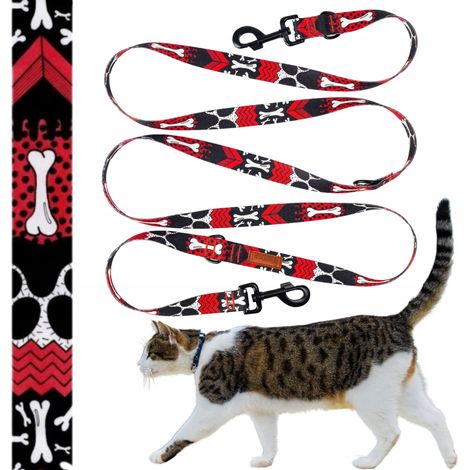 Laisse réversible 240 cm pour grand chat Ukory, rouge, avec cubes (1/5)