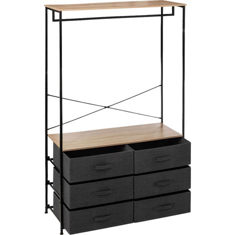 Vestidor Tissa con 6 cajones 1 barra colgadora Roble Claro y Gris Oscuro Acero 100x167 cm