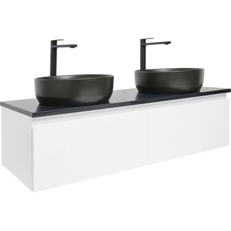 Ensemble meuble avec plans et 2 mitigeurs SAT - B-WAY 1 - 119x30x45 avec plans Gobi Black 120x2x46 et 2 vasques 39x39 noir mat -