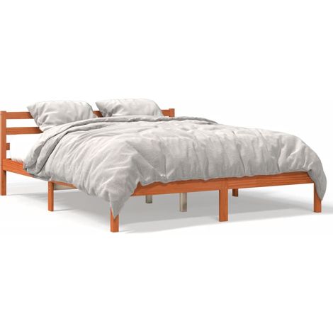Cadre de lit marron 200x200 bois de pin massif (1/5)