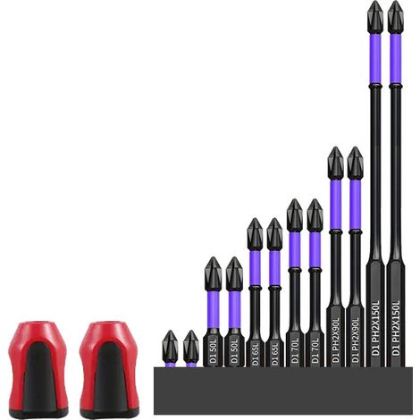 14 magnetische, rutschfeste Kreuzschlitz-Düsen aus schlagfestem S2-Stahl mit violettem Silikongel-Magnetfuß