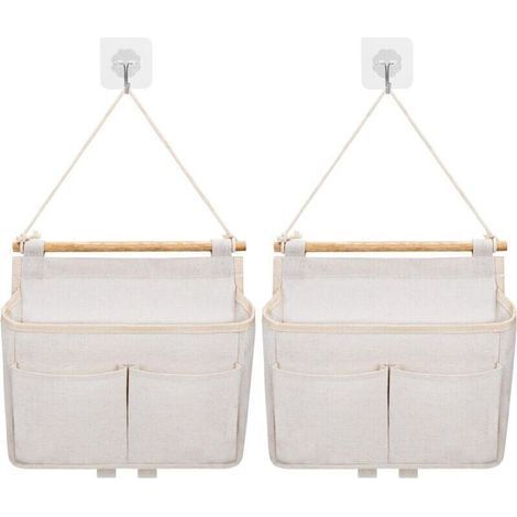 Sac De Rangement Mural, 2pcs Sac à Suspendre Organisateur De Poche (Beige) (1/4)