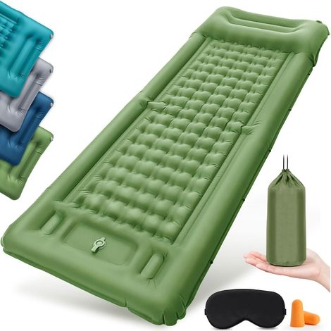 Matelas Gonflable 1 Place 12CM Matelas Camping, Matela s Autogonflant 1 Personne avec Pompe à Pied Mate Las Gonflable Camping Oreiller pour Campin g, Randonnée, Plage,Vert Olive (1/5)