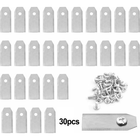 (30 pièces argentées) Lames de rechange en acier inoxydable pour tondeuse à gazon, coupe-bordures, longueur 43 mm, accessoires pour tondeuses robotisées et outils de jardin motorisés (1/5)