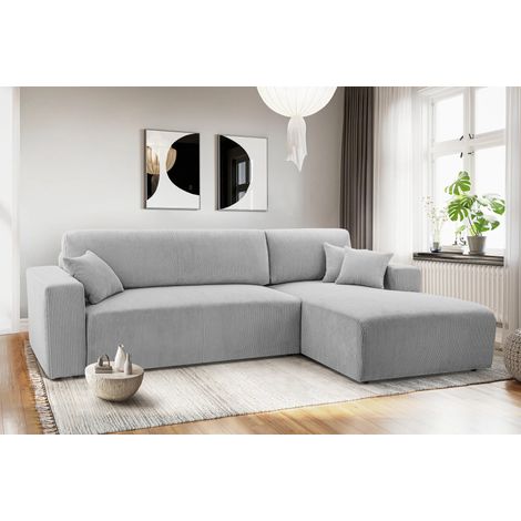 AX LIVING Catea Eckschlafsofa mit Bettkasten R  – Hellgraue Ecksofa 279 cm