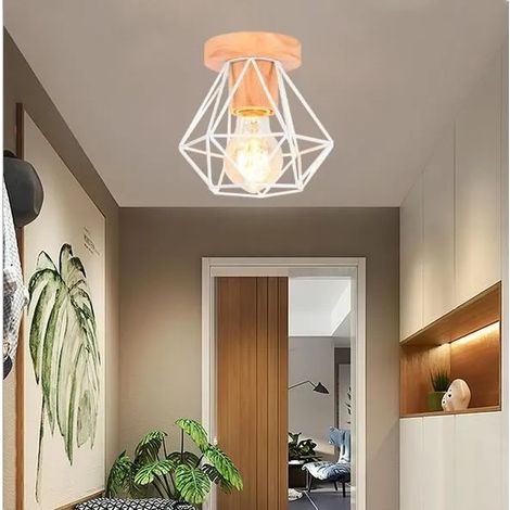 kawoo Plafonnier en Cage Retro Lustre Plafonnier Industriel Vintage en Bois Métal Style Edison pour Salon Chambre (1/4)