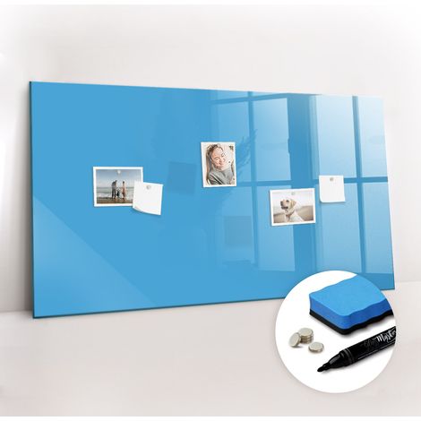 Tableau magnétique, panneau d’affichage, pense-bête, impression sur Verre – 120 cm x 60 cm - Bleu (1/5)