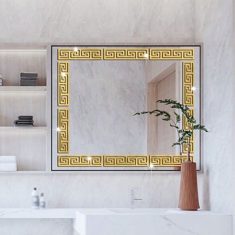 10 DIY-Spiegelaufkleber, abnehmbare Klebe-Wandaufkleber, geometrisches Muster im griechischen Schlüsselmuster für die Heimdekoration, Schlafzimmer oder Wohnzimmer, Gold. (1/5)