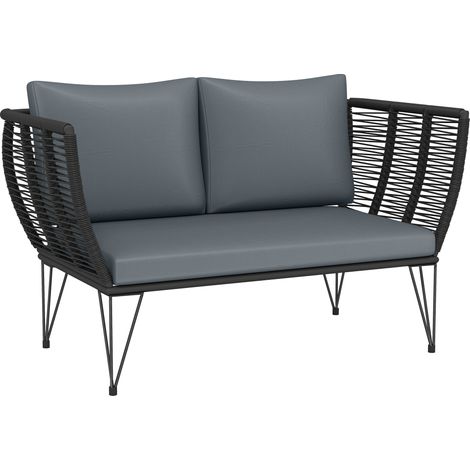 Gartensofa mit Kissen, 2-Sitzer-Sofa, Balkonsofa, Rattansofa, Gartenmöbel aus Polyrattan, 123 x 67 x 72 cm, Hellgrau