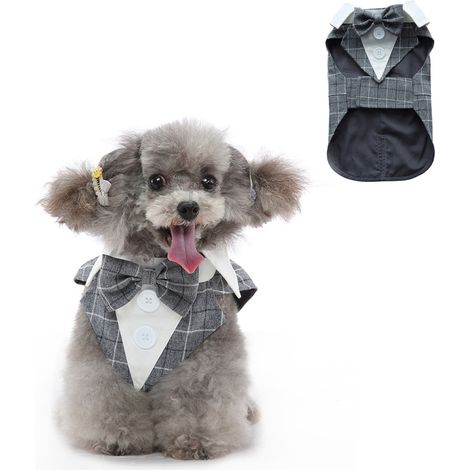 1 costume smoking chien chat, nœud papillon ajustable, gris, polyester, pour mariages et fêtes (1/5)