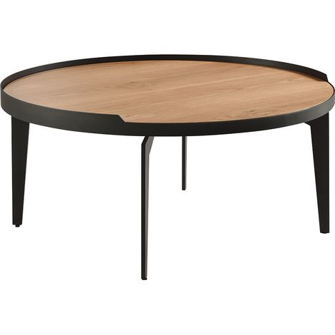FLECHER - Table Basse Plaquée Chêne Cadre Métal Gris Antrhacite (1/4)