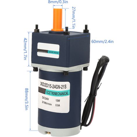 Motoréducteur à aimant permanent 24V CC 15W axe 8mm vitesse réglable bidirectionnel 30 tr/min (1/5)