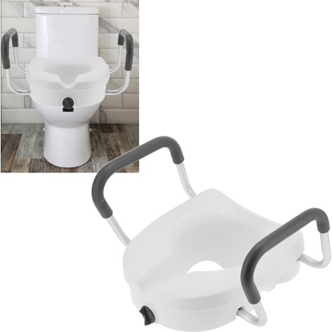 Rialzo per WC con braccioli antiscivolo e sedile rialzato per anziani e donne in gravidanza — Kit di assistenza ergonomica in alluminio e HDPE, altezza totale 37 cm, carico massimo 13 kg (1/4)