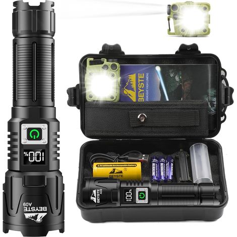 Lampe Torche LED Ultra Puissante, 1,000,000 Lumens Lampe De Poche, Torche LED Puissante Rechargeable, Lampe Torche Puissante, XHQ99.2 Torche à Haute Luminosité, Pour Camping Randonnée Urgence (1/5)