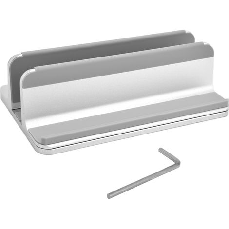 Verstellbarer vertikaler Laptopständer für den Schreibtisch, silberner Tablet-Aufbewahrungsständer, Arbeitsplatz-Organizer. (1/5)