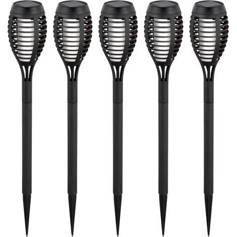 Lot de 5 Torches Solaires à Piquer Extérieur Plastique Gris avec LED Intégrée 45 cm - PANGIVO (1/5)