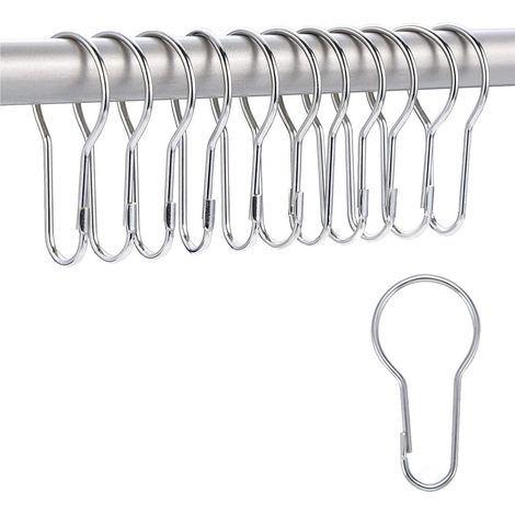 Lot de 12 anneaux rideau douche métal - Glissement fluide universel - Résistant rouille - Salle de bain cuisine (1/5)
