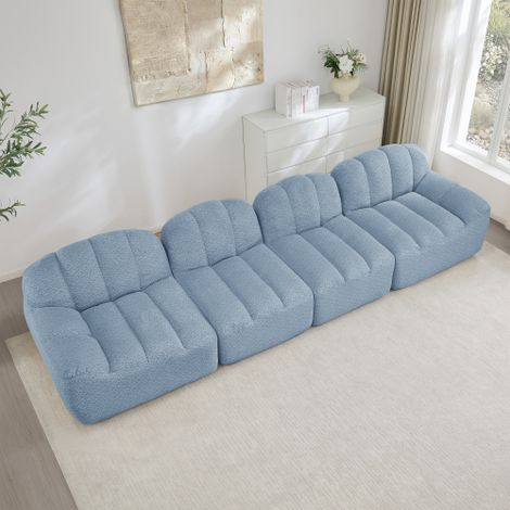 Canapé Modulable 4 Places Forme Coquillage, Canapé Sans Structure en Mousse Haute Densité 32D, Assise Profonde et Confortable, Tissu Doux, pour Salon et Appartement, Bleu (1/5)