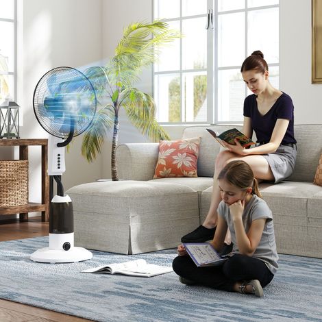 90-W-Ventilator mit Sprühfunktion, 120 cm Durchmesser, 70°-Oszillation, 3 Geschwindigkeitsstufen, 2,8-Liter-Wassertank und Rollen, weiß