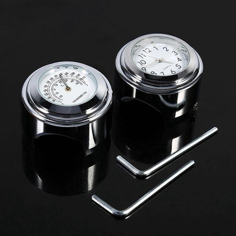 7/8" 1" Motorradlenkerhalterung mit Zifferblatt, Uhr und Thermometer, weiß