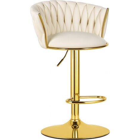Sgabello da bar Mig in velluto beige e metallo dorato (1/5)