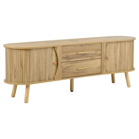 Meuble TV 160cm design pois avec rangement et tiroirs - style naturel