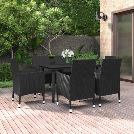 Ensemble Table et Chaise de Jardin Salon de jardin coussins 7 pcs Résine tressée Verre 97683 (1/5)