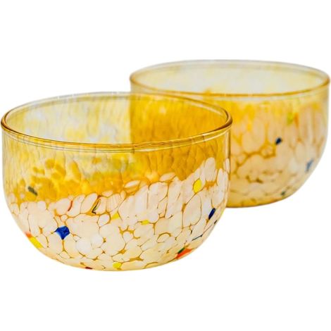 Lot de 6 verres de 250 ml. Hauteur 12 cm. Collection Elegance en verre soufflé, fabriqués à la main. Fabriqué en Italie. (bleu) (ambre, coupe) (1/5)